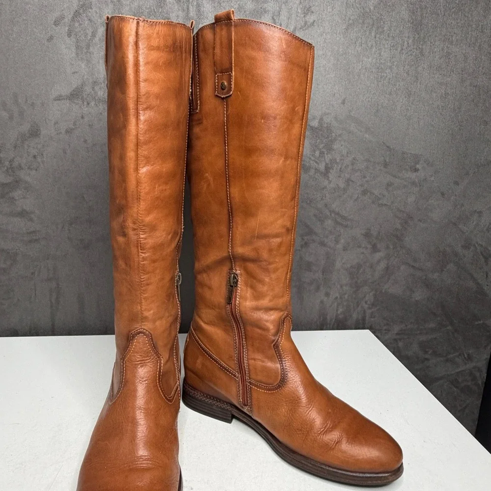 Pikolinos Tall Riding Boots Women 40 Cognac Brown Leather Back Zip Equestrian